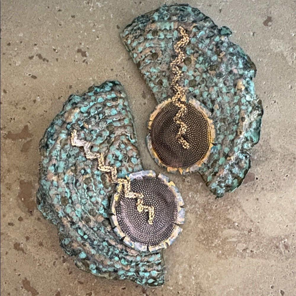 VTG Unique Textured Earrings turquoise with Gold Accents,